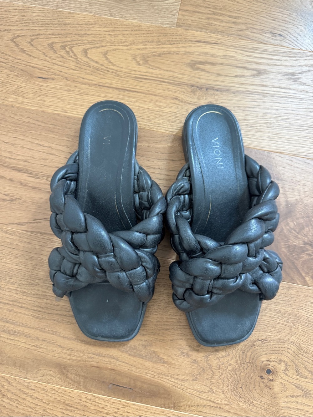 Vionic Black Braided Slip-On Sandals